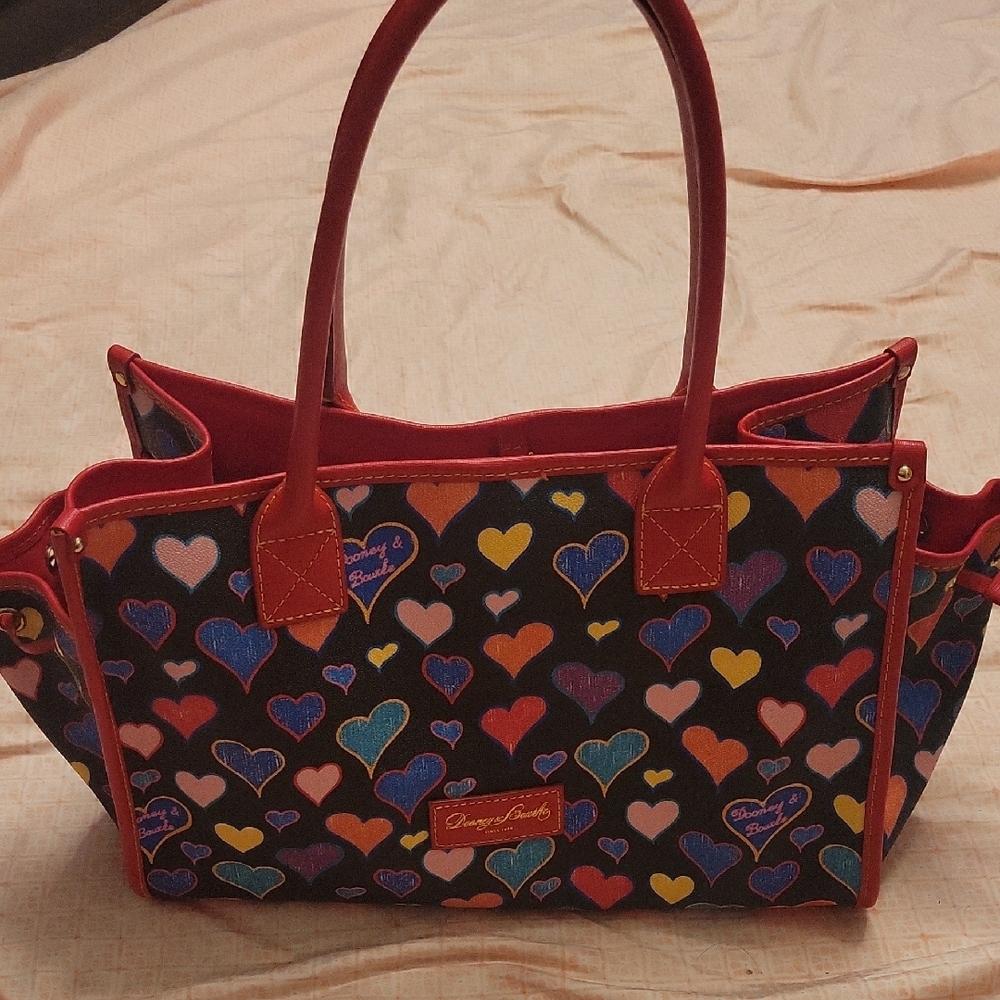 Dooney & Bourke Black Tote with Multicolor Heart Print and Red Trim - Picture 5 of 16